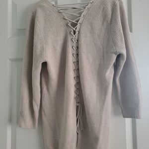 New York & Co. Sweater Women Large Soho 3/4 Length Sleeve Corset Back Tan